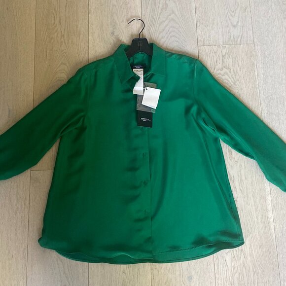 Max Mara - 100% Silk shirt, Emerald Green, Size 6 US - Picture 6 of 9